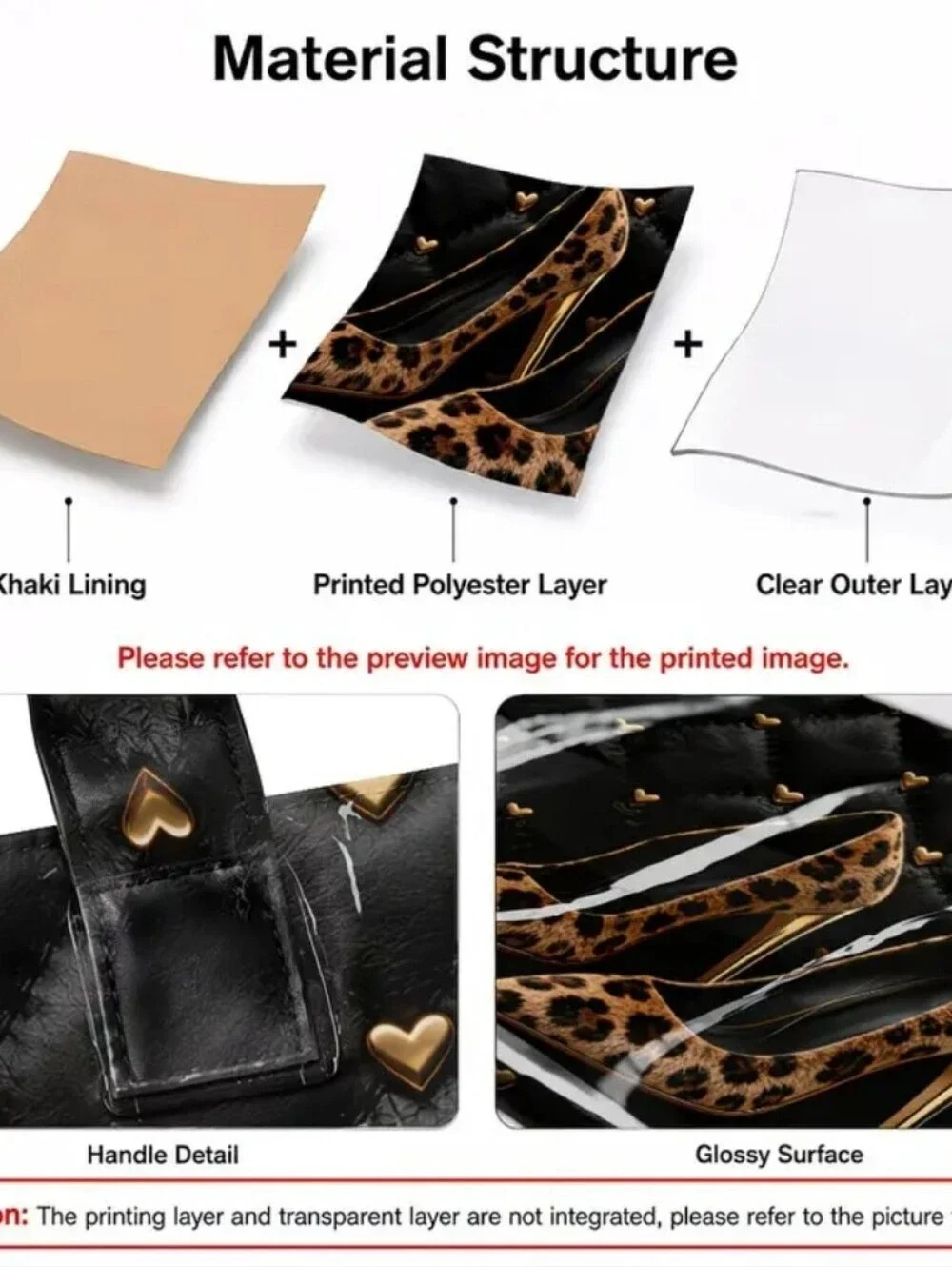 Women Stylish Leopard High Heel PVC Daily Commute Tote Bag